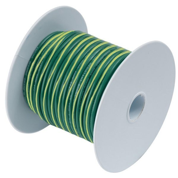 Green w/Yellow Stripe 10 AWG Tinned Copper Wire - 100', Ancor, Mfr#: 109310